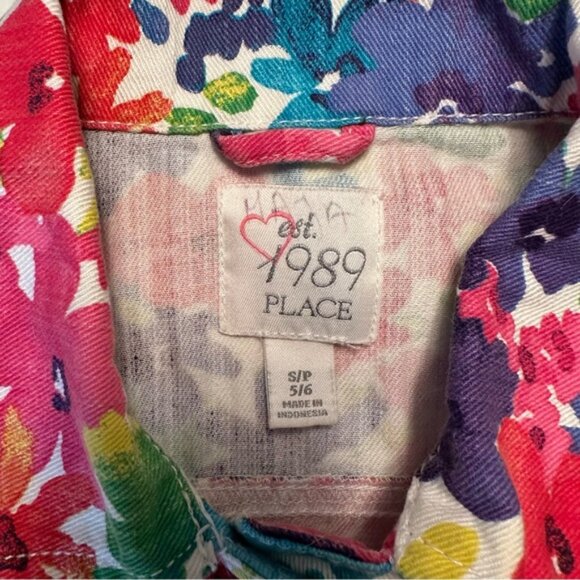 1989 Place | Kids Girl Red & Blue Floral Color Full Denim Jacket Size Small - Picture 8 of 8